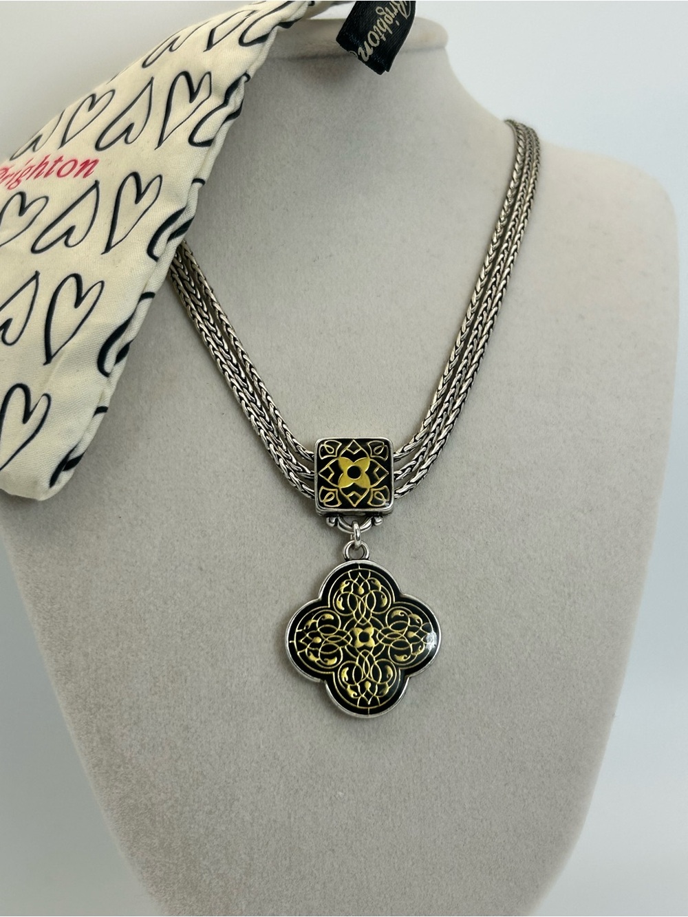Brighton Alhambra Triple Strand Necklace 18" Silver Plated Reversible & Pouch - Picture 5 of 11